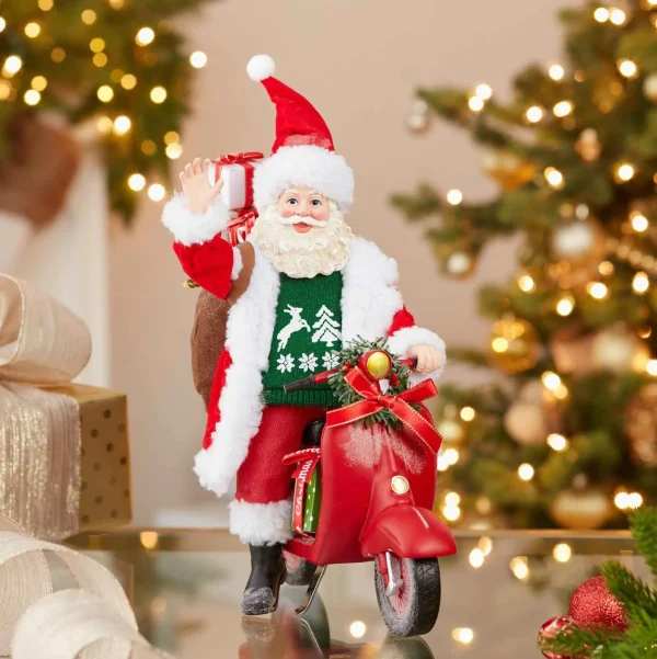 Kurt Adler 10-Inch Fabriche Santa On Scooter