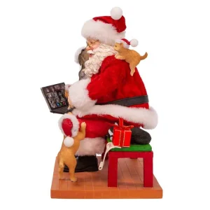 Kurt Adler 9-Inch Fabriche Santa With Laptop And Pets