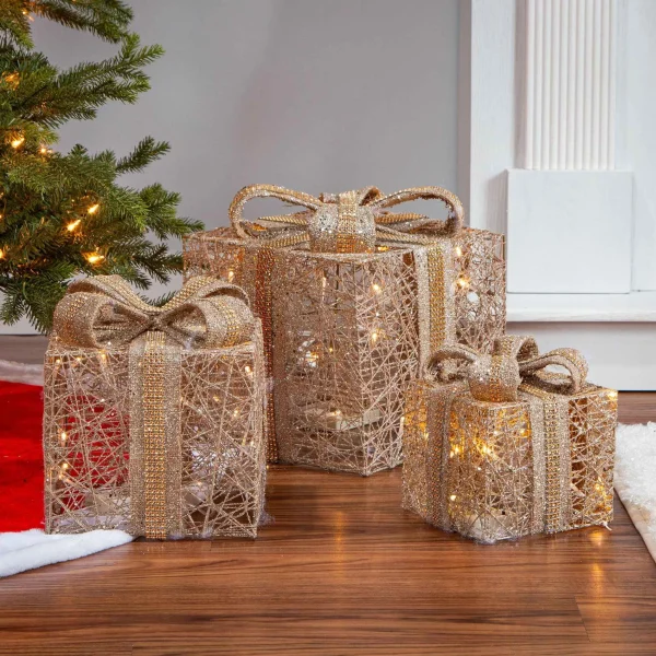 Gerson International Set Of 3 Assorted Battery Operated Lighted Holiday Jewel Gift Box Decor