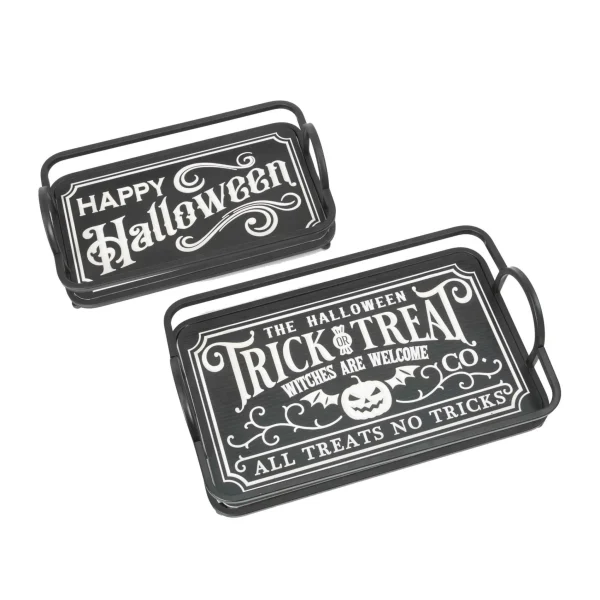 Gerson International Set Of 2 Spooky Happy Halloween Trays, Trick Or Treat Decor