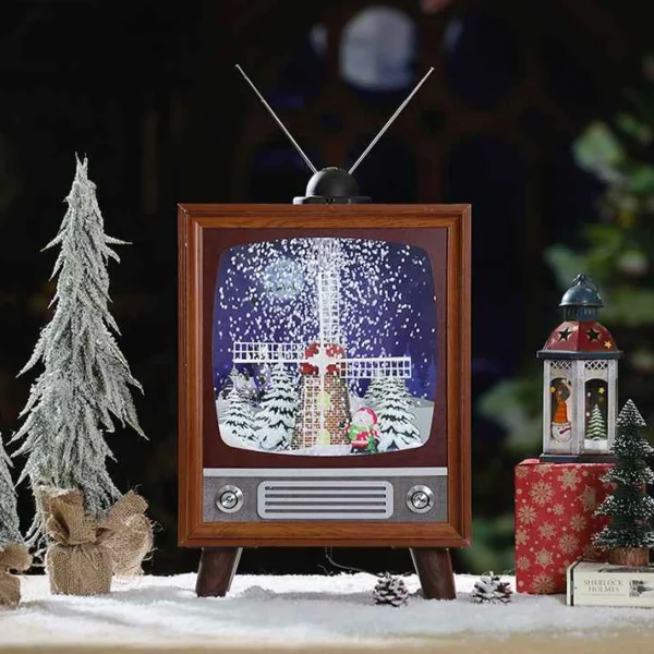 Arys Imports Snowing Antique Tv With Windmill